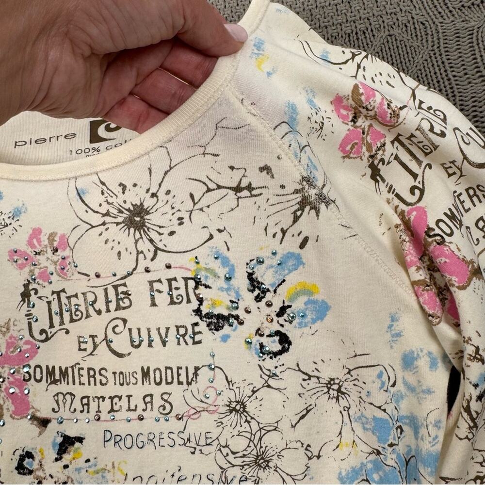 Pierre Cardin Y2K Vintage Floral French Theme 3/4 Sleeve Top ~ Medium - Picture 11 of 11